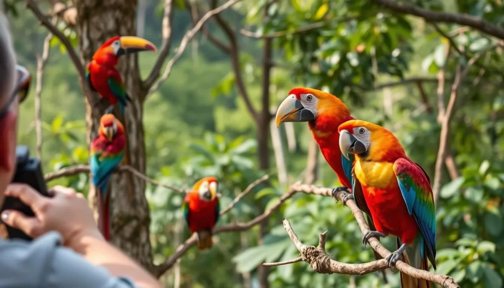 Birdwatching in Montana de Botaderos Carlos Escaleras Mejia National Park with colorful tropical birds