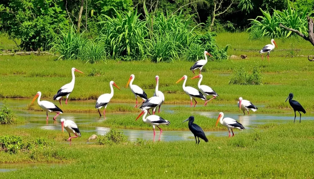 Birdwatching in Wasgamuwa National Park with painted storks and other waterbirds