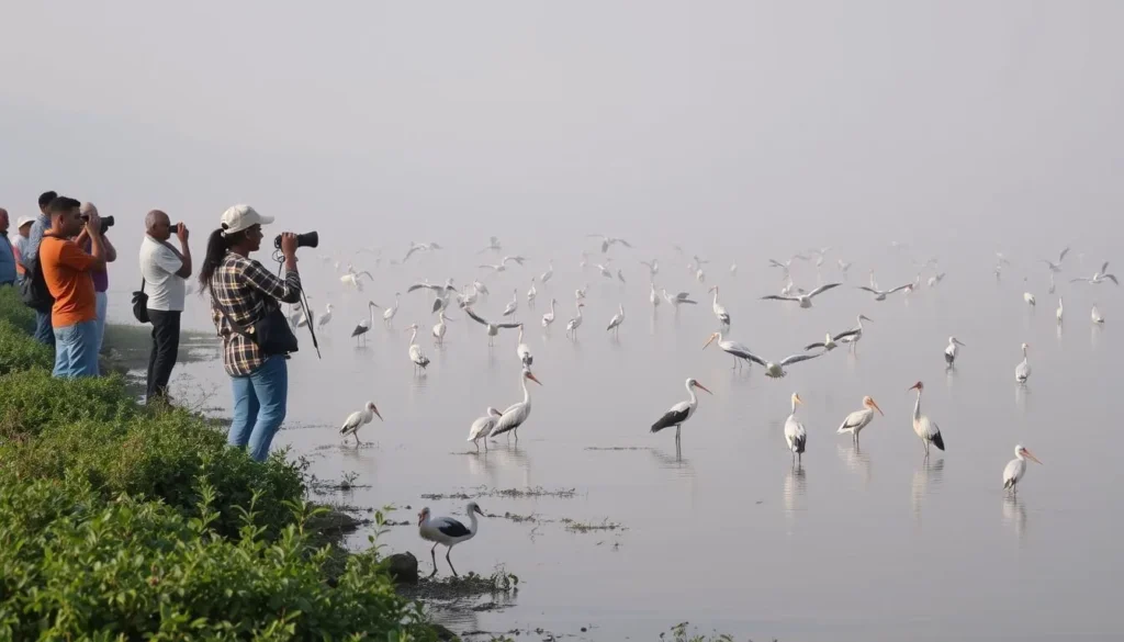 Birdwatching spot at Lunugamvehera reservoir with various water birds