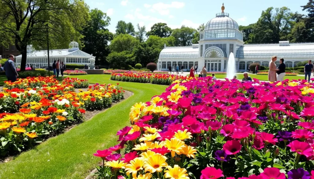 Birmingham Botanical Gardens with colorful flower displays and Victorian glasshouses Birmingham Botanical Gardens with colorful flower displays and Victorian glasshouses