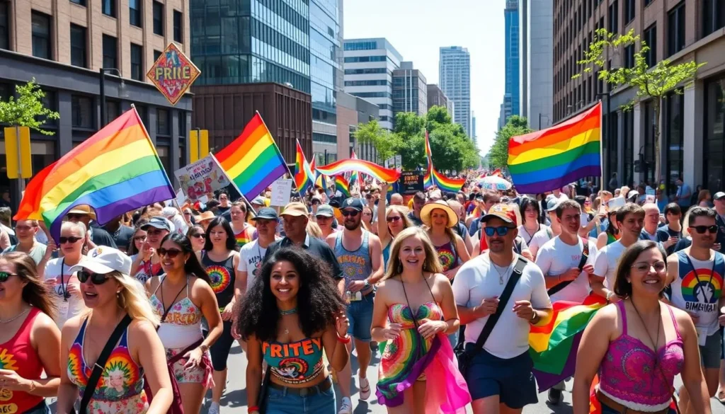 Birmingham Pride parade with diverse participants celebrating through the city streets Birmingham Pride parade with diverse participants celebrating through the city streets