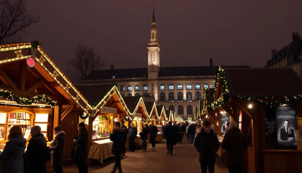 Birmingham's Frankfurt Christmas Market with festive stalls and lights in the city center Birmingham's Frankfurt Christmas Market with festive stalls and lights in the city center