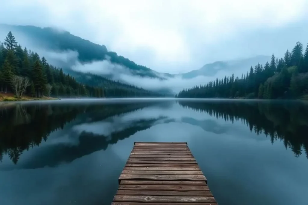 Black Lake (Lago Negro) in Pumalin Park Chile reflecting surrounding forest