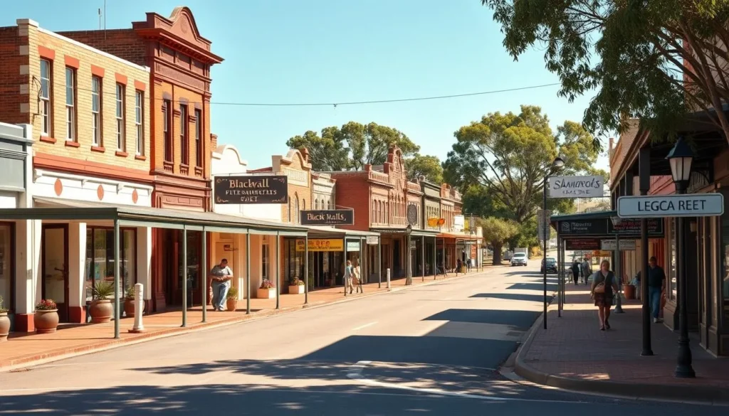 Blackall Town main street with historic buildings and shops in Queensland outback Blackall Town main street with historic buildings and shops in Queensland outback