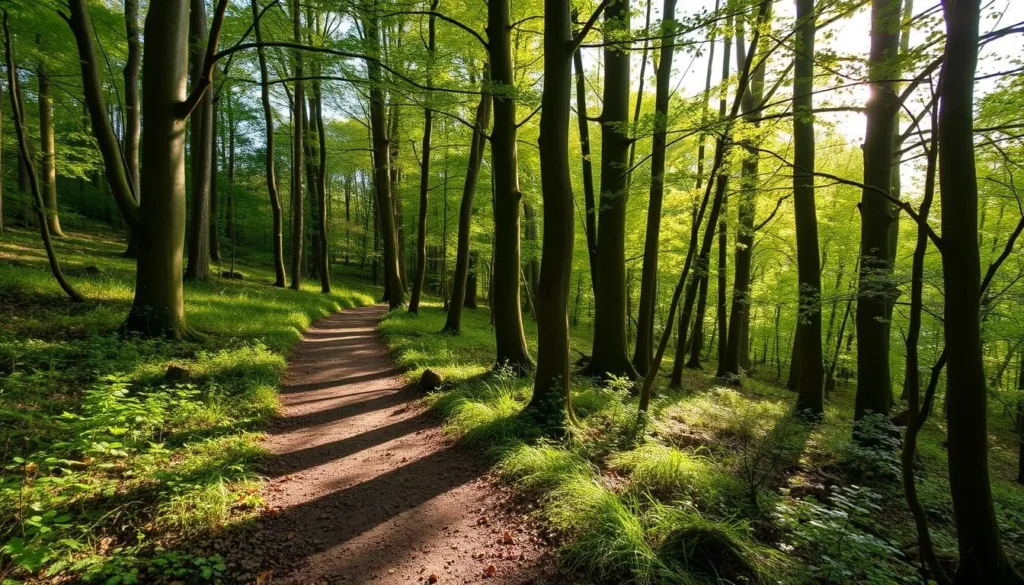 Blean Woods National Nature Reserve near Canterbury showing ancient woodland trails