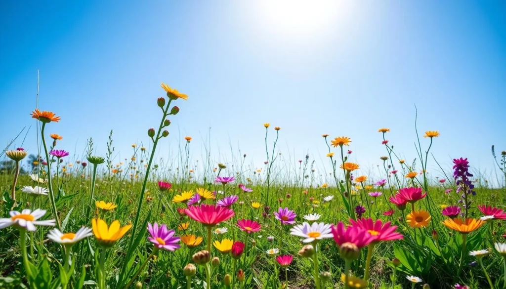 Blooming wildflowers in Weslaco during spring with clear blue skies Blooming wildflowers in Weslaco during spring with clear blue skies
