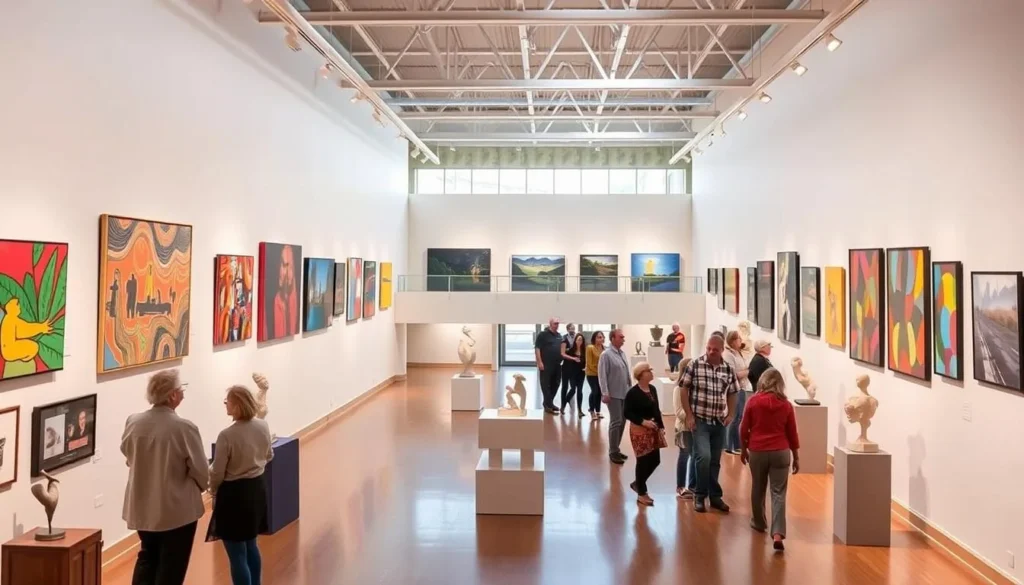 Bloomington Center for the Arts exhibition with colorful artwork displays