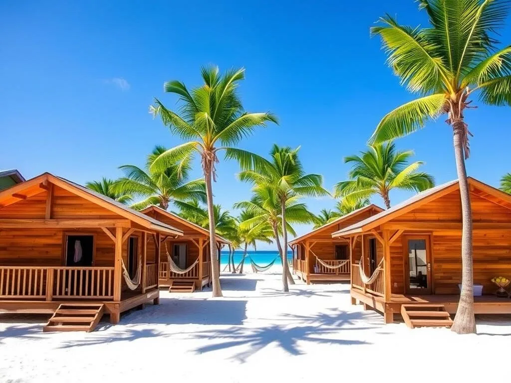 Blue Marlin Beach Resort beachfront cabanas on South Water Caye Belize