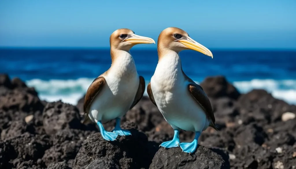 Blue-footed boobies on North Seymour Island, a popular day trip from Puerto Ayora