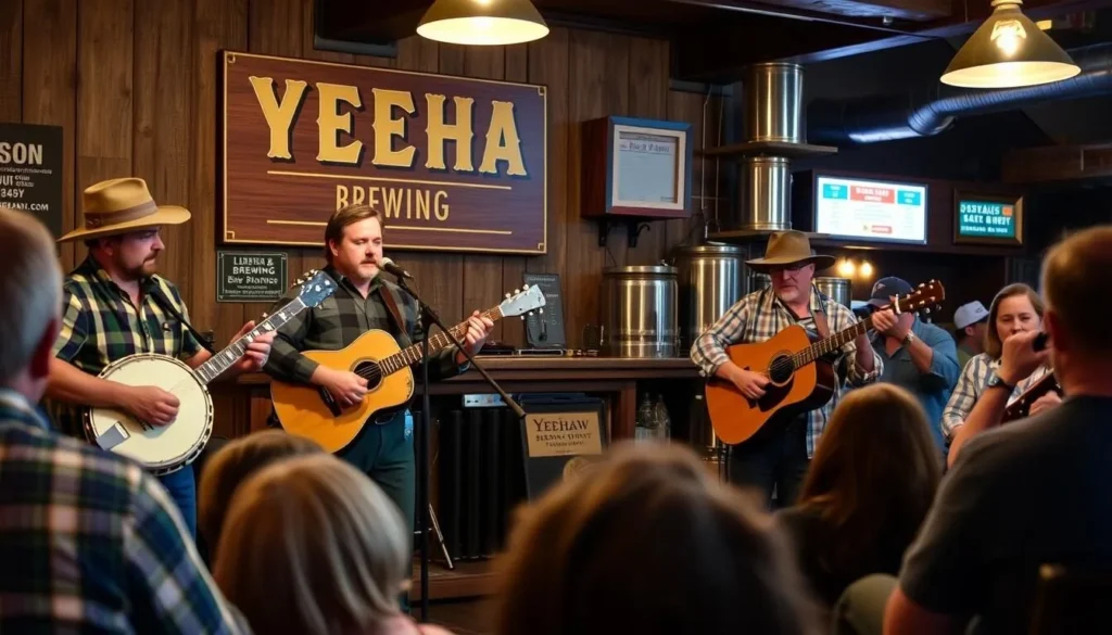 Bluegrass musicians performing at Yeehaw Brewing Company in Johnson City Bluegrass musicians performing at Yeehaw Brewing Company in Johnson City