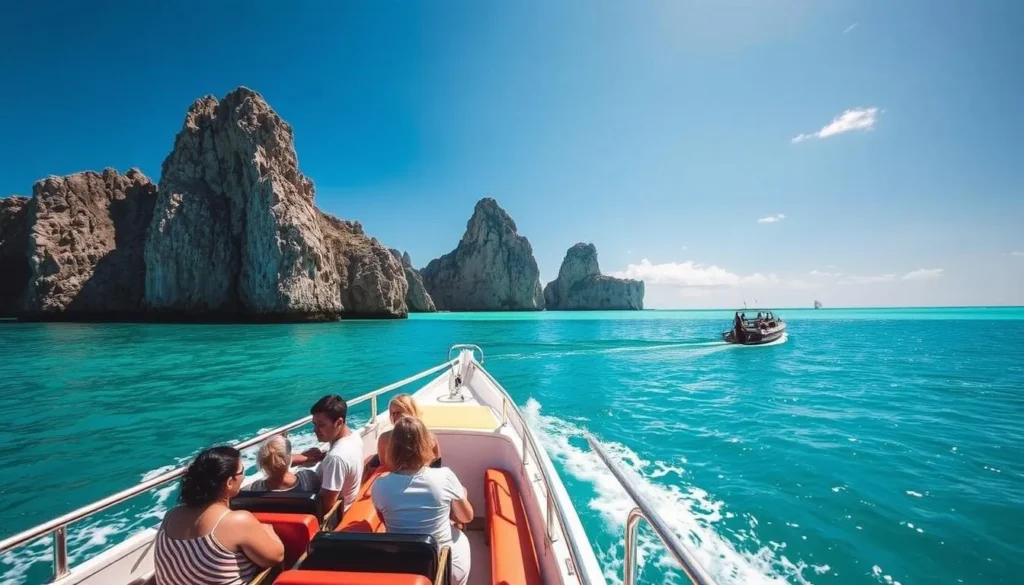 Boat tour around the Cayos de Piedra in Caguanes National Park showing limestone formations