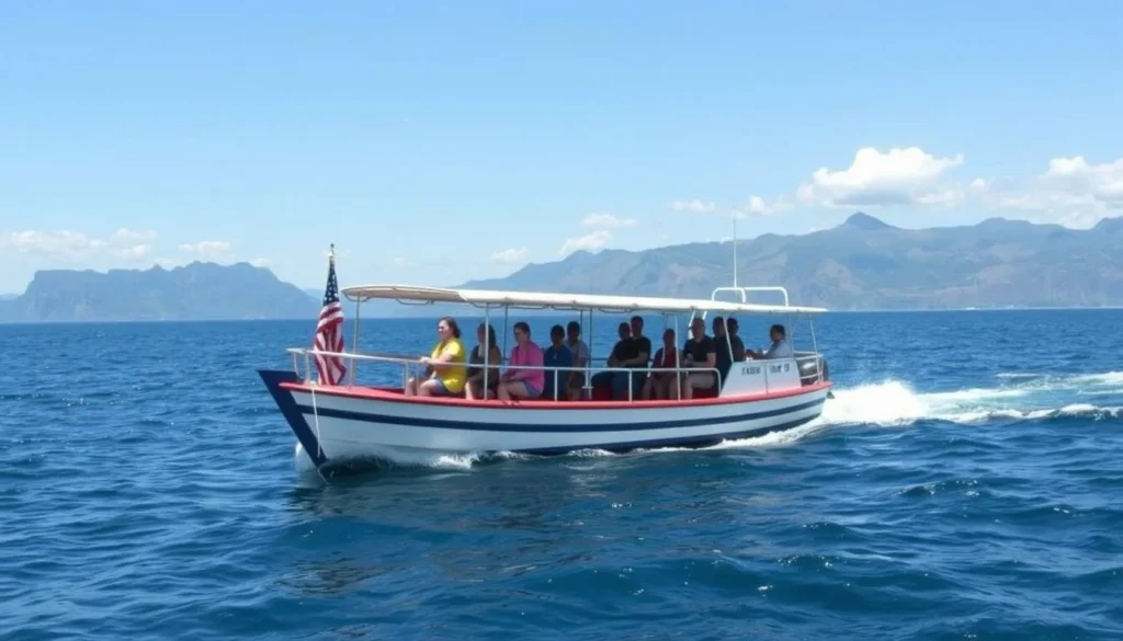 Boat tour departing from Tonsupa for whale watching and island exploration