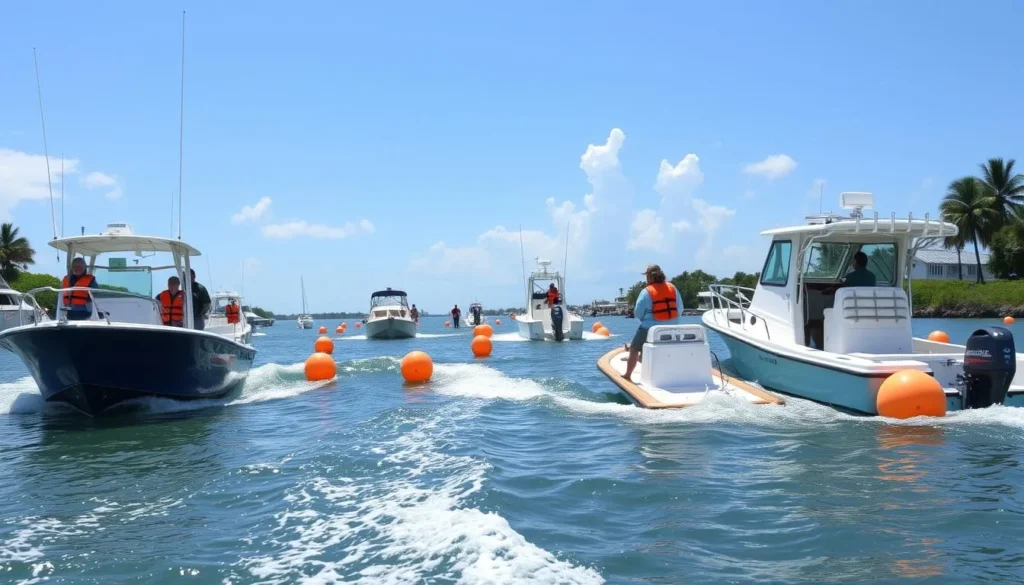 Boaters practicing safe navigation in Boot Key Harbor Boaters practicing safe navigation in Boot Key Harbor