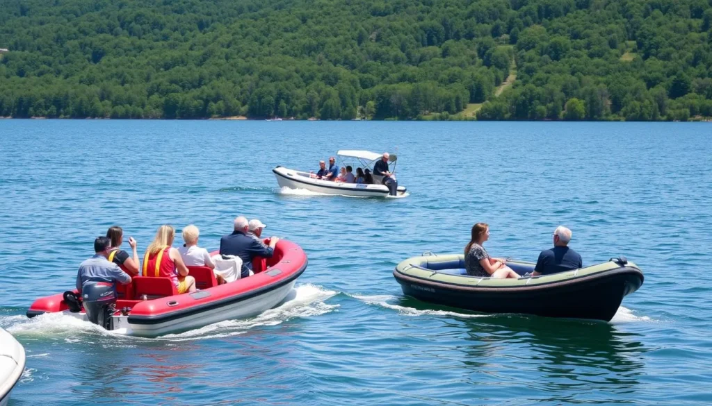 Boating activity on Lake Ilmen with tourists enjoying the water Boating activity on Lake Ilmen with tourists enjoying the water