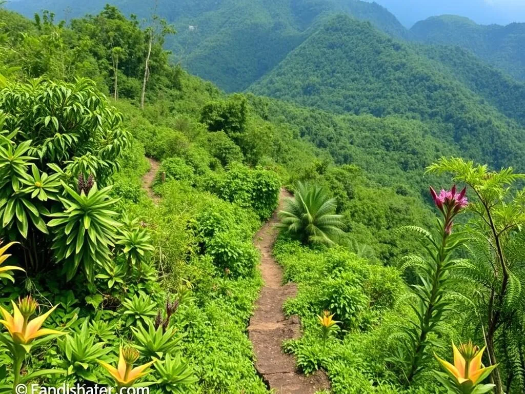 Bongkudai Hill in Kotamobagu with hiking trails through lush tropical vegetation Bongkudai Hill in Kotamobagu with hiking trails through lush tropical vegetation