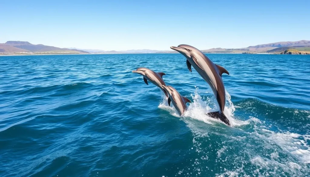 Bottlenose dolphins jumping in the Moray Firth near Inverness Scotland