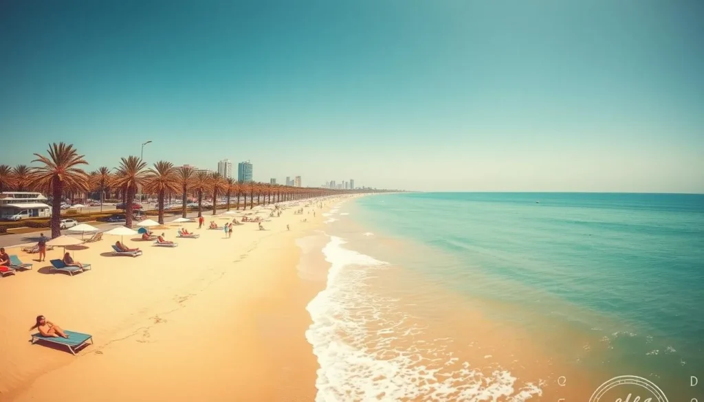 Boujaffar Beach in Sousse with golden sand and turquoise Mediterranean waters - best beaches in Tunisia