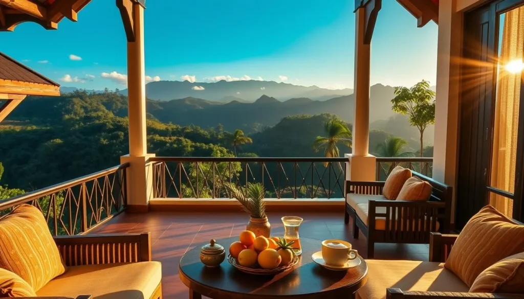 Boutique accommodation near Hantana Mountain Range with mountain views from a veranda