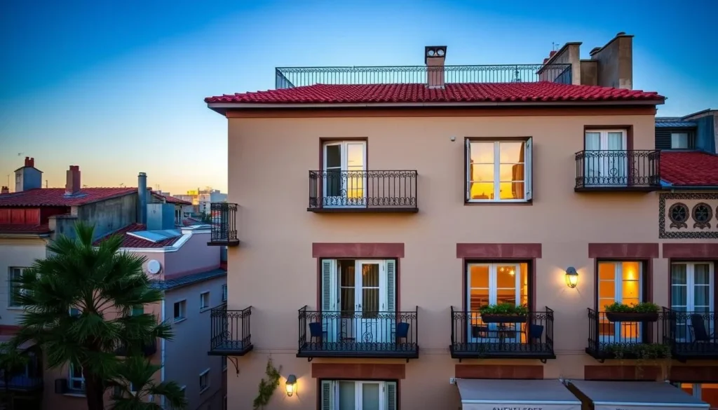 Boutique hotel in Madrid's historic center with traditional Spanish architecture and a rooftop terrace