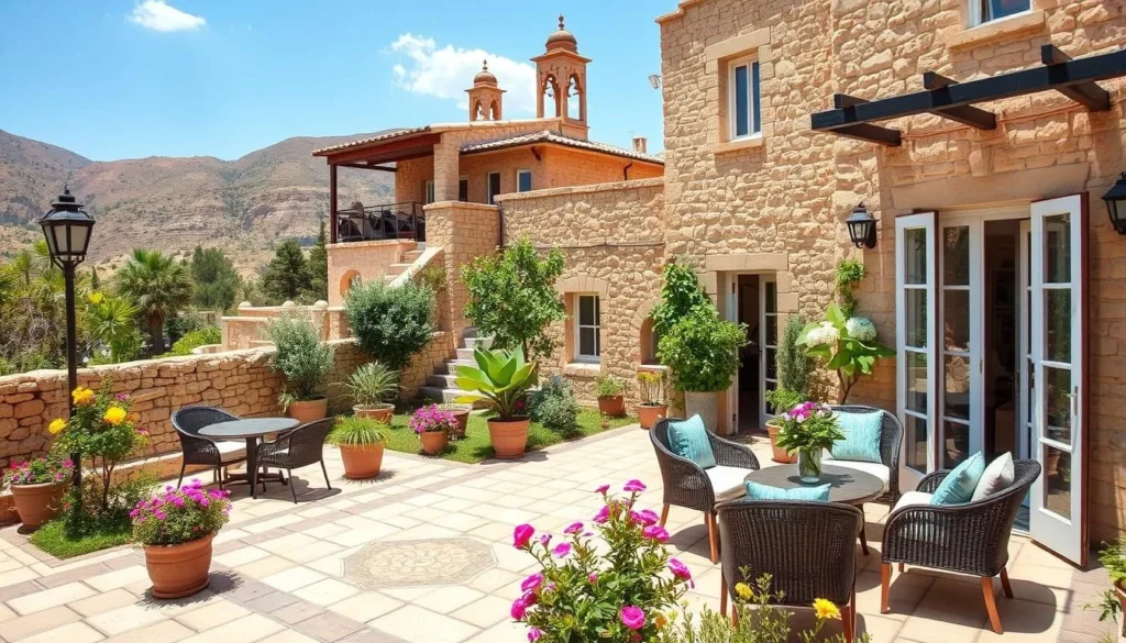 Boutique hotel in Safed with traditional stone architecture and garden courtyard