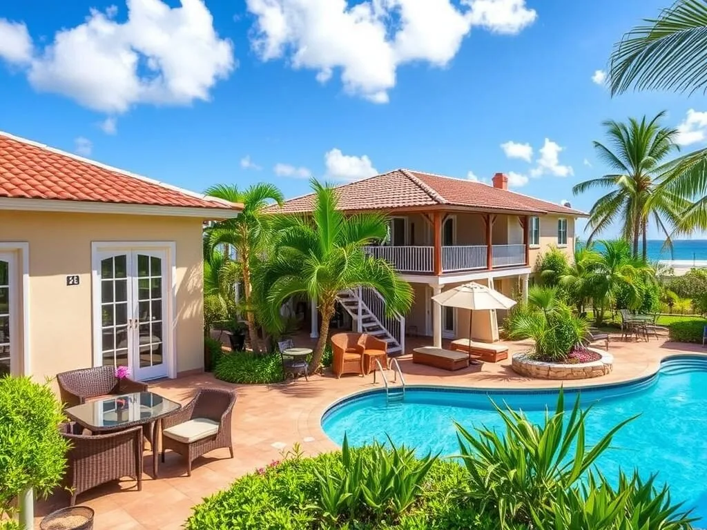 Boutique hotel near Malmok Beach in Aruba with tropical gardens and swimming pool