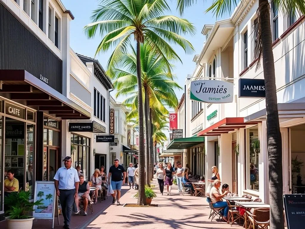 Boutique shopping and cafes on James Street in Burleigh Heads