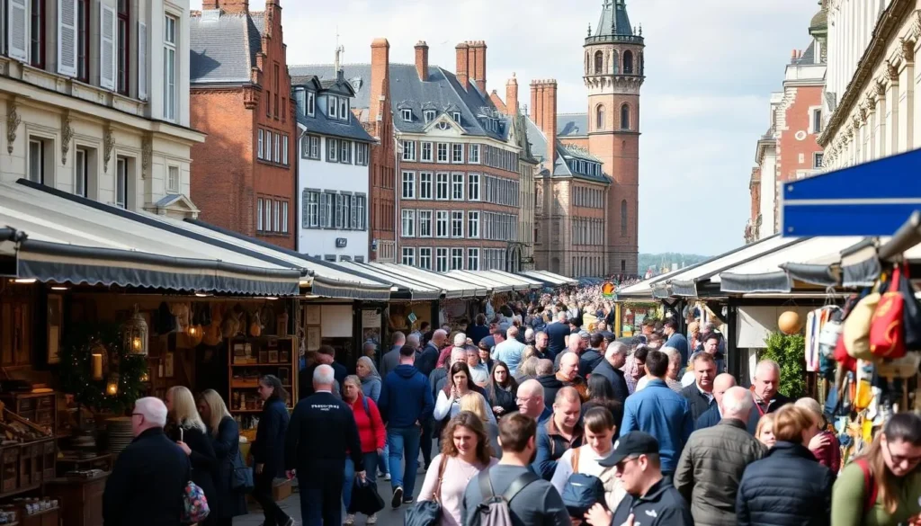 Braderie de Lille flea market in September with crowds shopping at stalls in Lille France