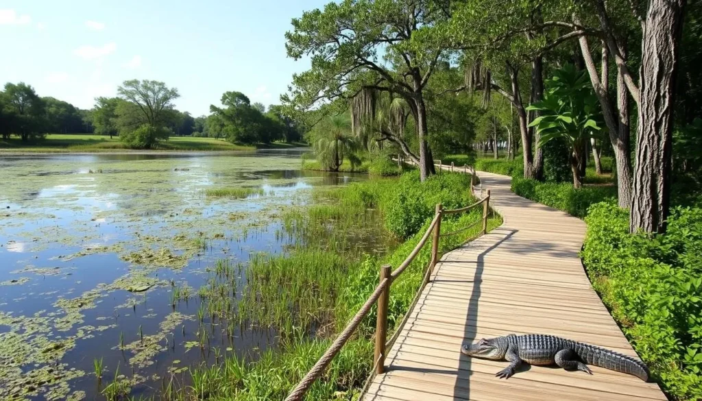 Brazos Bend State Park in Rosenberg Texas showing wetlands and wildlife