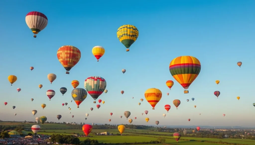 Bristol International Balloon Fiesta with hot air balloons taking off Bristol International Balloon Fiesta with hot air balloons taking off