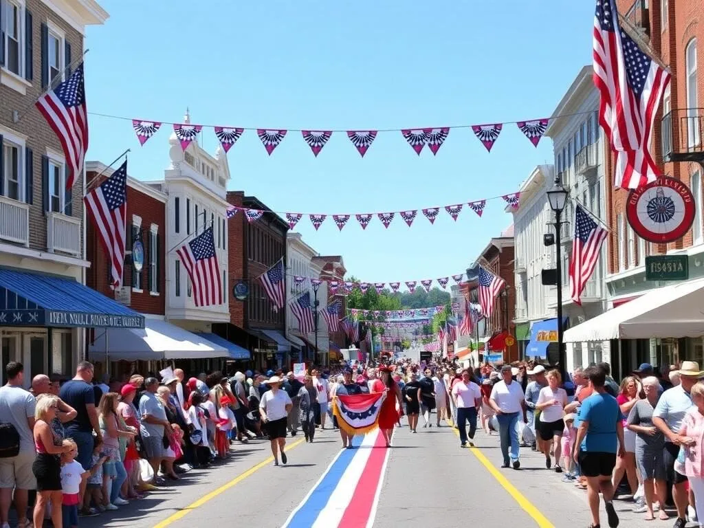 Bristol Rhode Island Fourth of July parade with patriotic decorations Bristol Rhode Island Fourth of July parade with patriotic decorations