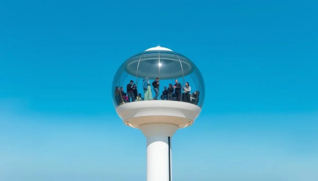 British Airways i360 observation tower on Brighton seafront with people enjoying the view
