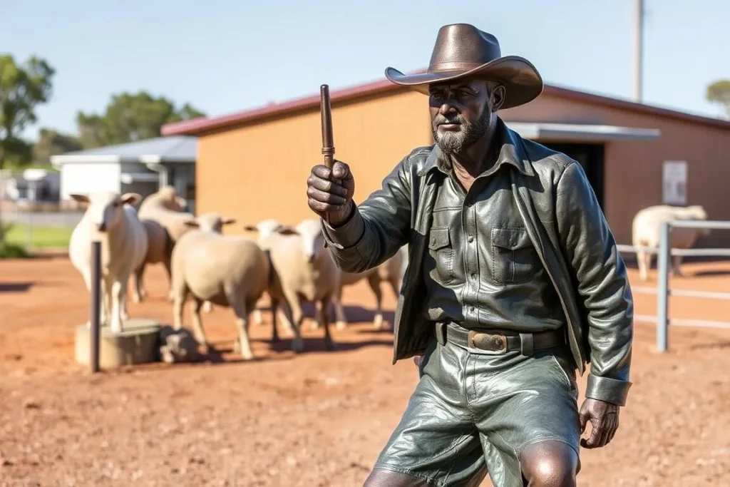 Bronze sculpture of Jack Howe, famous sheep shearer who set world records in Blackall Town, Queensland Bronze sculpture of Jack Howe, famous sheep shearer who set world records in Blackall Town, Queensland