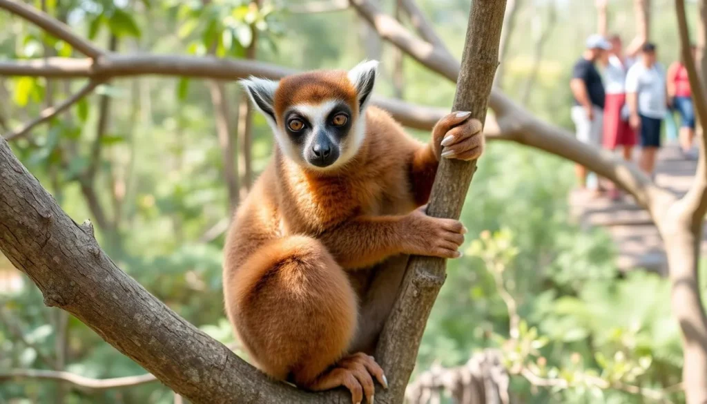 Brown lemur in trees at Nosy Tanikely National Park Madagascar Brown lemur in trees at Nosy Tanikely National Park Madagascar
