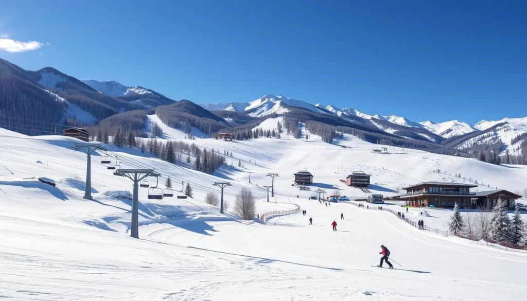 Bukovel ski resort in winter with snow-covered slopes and modern lifts - Winter sports in Ukraine