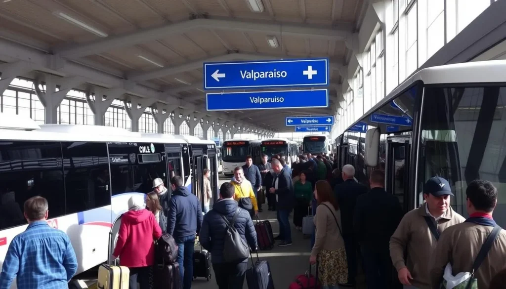 Bus terminal in Santiago with buses departing to Valparaiso, one of the best ways to get to Valparaiso Chile