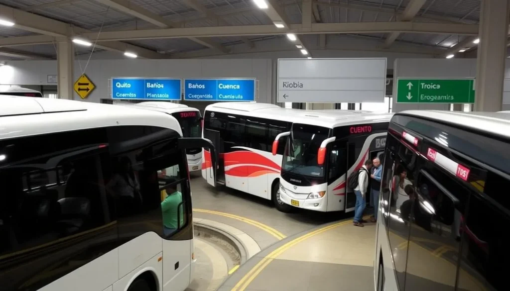 Bus transportation to Riobamba Ecuador showing modern coaches that connect to major cities, an essential tip for travelers seeking the best things to do in Riobamba