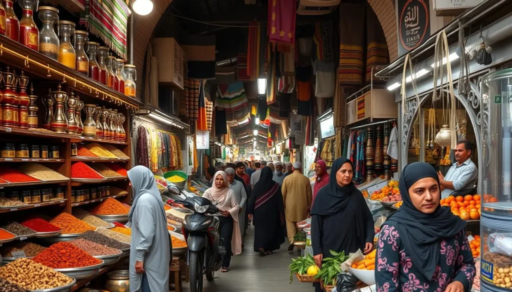 Bustling Souk Al-Milh market in Taiz with colorful spices, textiles and local vendors