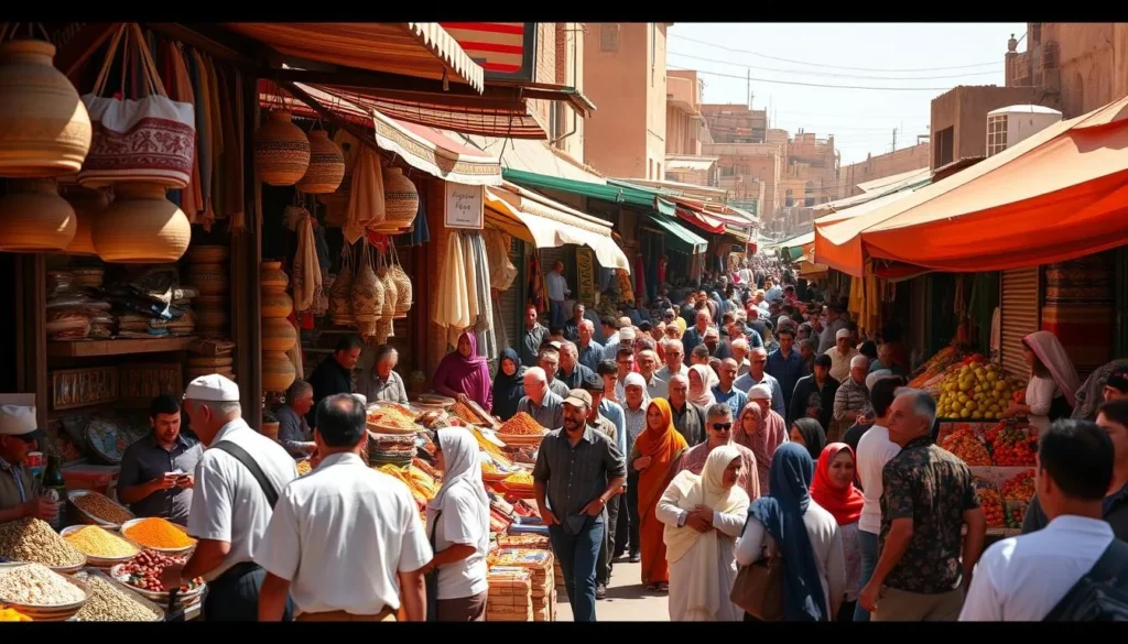 Bustling weekly souk (market) in Fquih Ben Salah with colorful stalls and local vendors