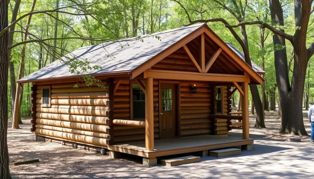 Cabin accommodation at Cleburne State Park with wooden exterior and porch