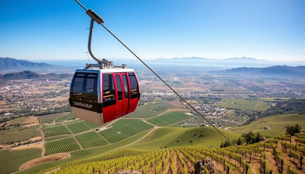 Cable car ascending Chamán Hill at Santa Cruz Vineyard Cable car ascending Chamán Hill at Santa Cruz Vineyard