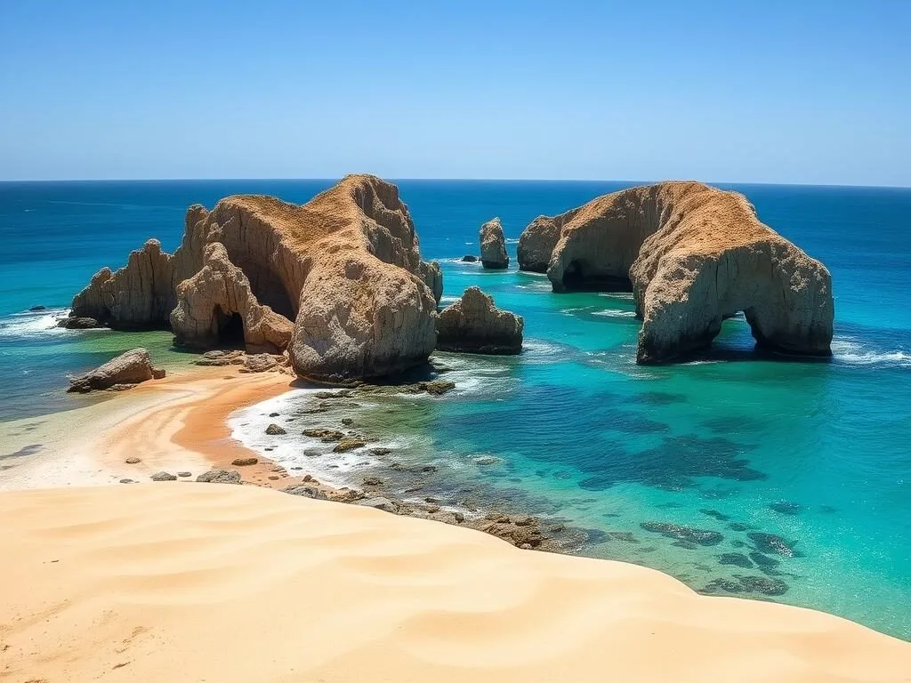 Cabo de la Vela beach and rock formations in La Guajira Peninsula Colombia