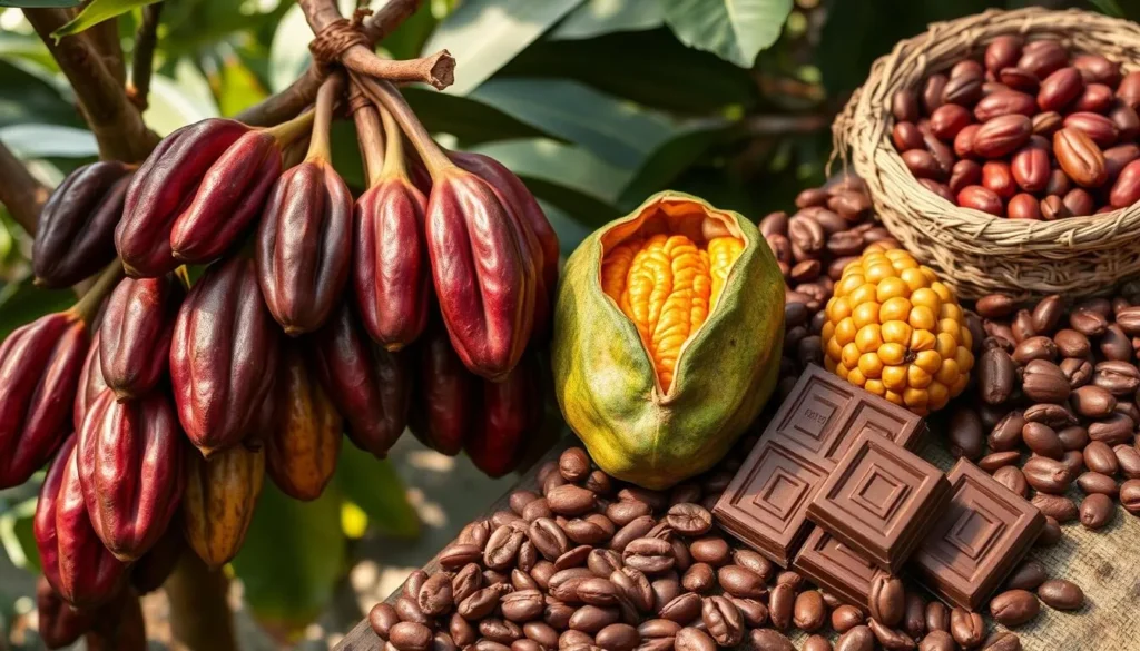 Cacao pods and chocolate production in Baracoa, Cuba