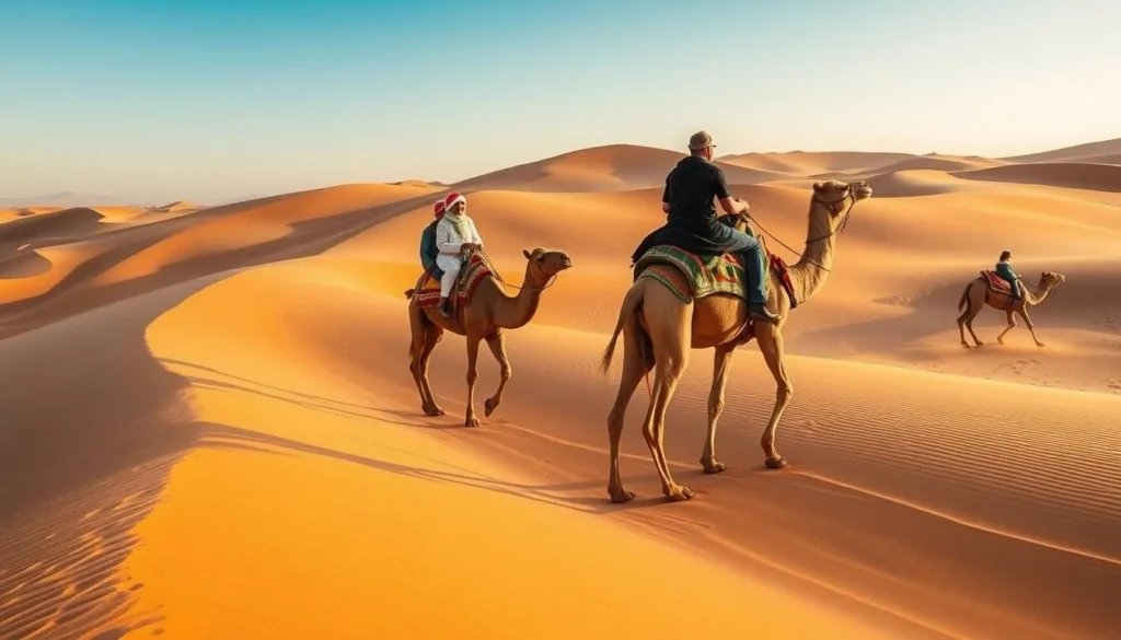 Camel trekking through the sand dunes of Khenifiss National Park