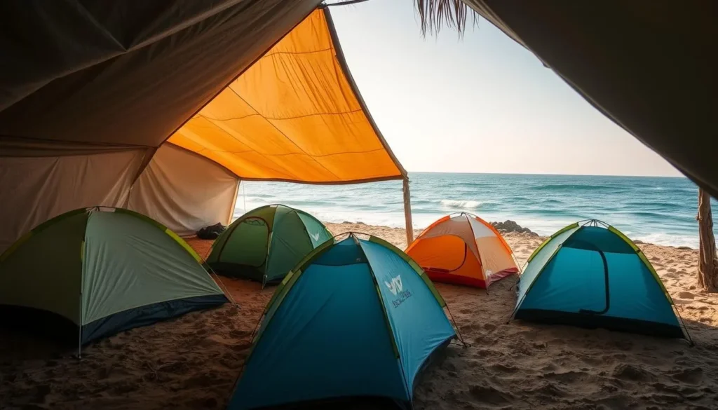 Camping area at Isla Isabel National Park with tents under shelters
