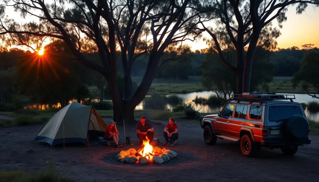 Camping setup at Kalpowar Crossing Lakefield National Park Queensland