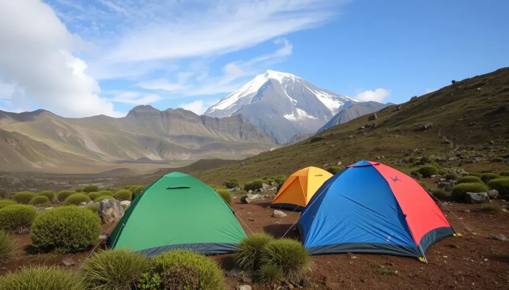 Camping site near Somalak Cave on the Puncak Trikora trekking route with tents set up Camping site near Somalak Cave on the Puncak Trikora trekking route with tents set up