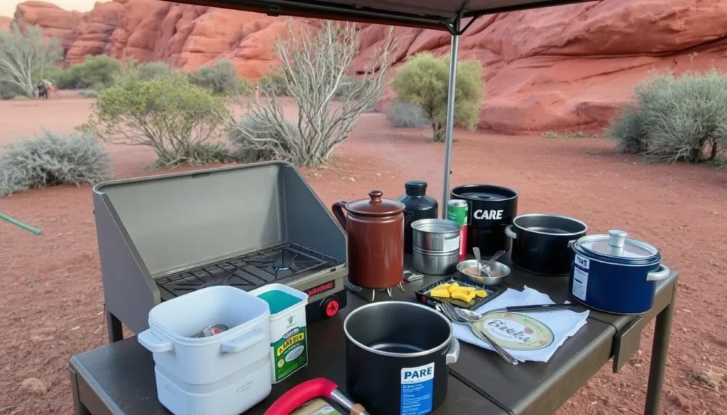 Campsite cooking setup in Finke Gorge National Park Campsite cooking setup in Finke Gorge National Park