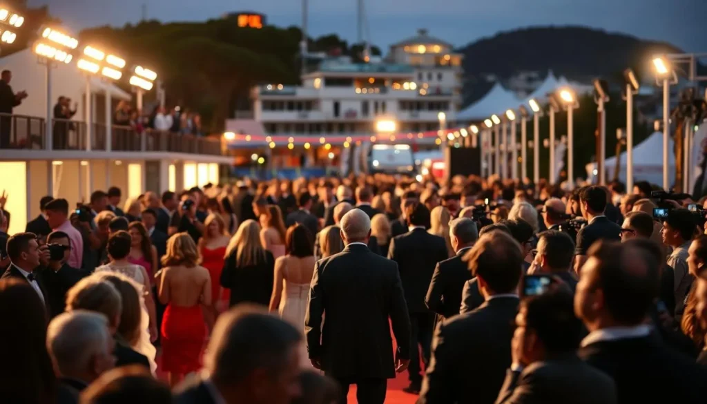 Cannes Film Festival event with crowds and celebrities on the red carpet Cannes Film Festival event with crowds and celebrities on the red carpet