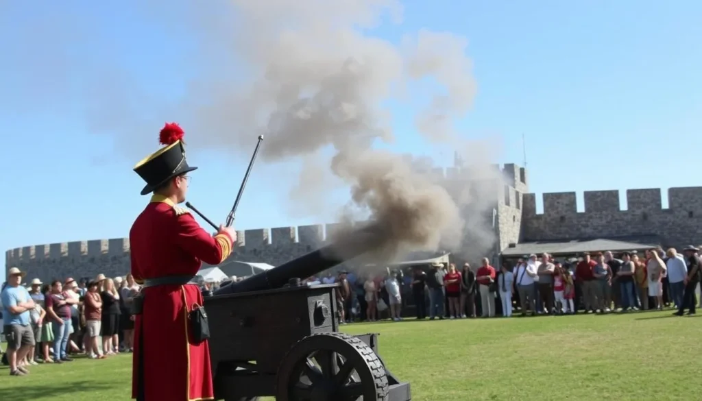 Cannon firing demonstration at Castillo de San Marcos with costumed interpreters Cannon firing demonstration at Castillo de San Marcos with costumed interpreters