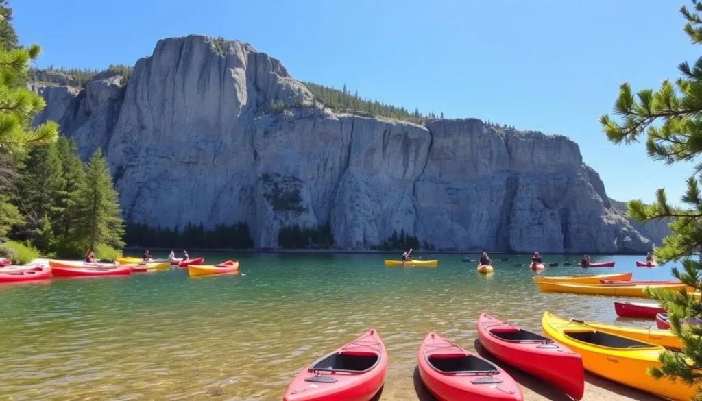 Canoes on Mazinaw Lake with Bon Echo Provincial Park's Mazinaw Rock in the background